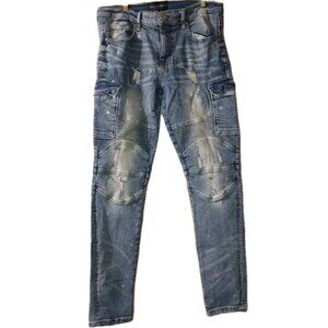 Supply & Demand Moto Jeans Mens 34X33 Blue Skinny Stretch Distressed Streetwear